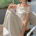 Asymmetrical Cold-shoulder Midi A-line Dress Off-white - One Size
