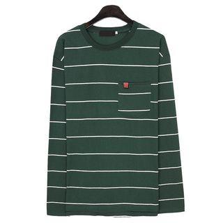 Pocket Long-sleeve Striped T-shirt