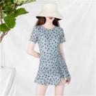 Heart Print Drawstring Short-sleeve Swimdress