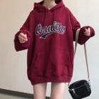 Lettering Print Hoodie Wine Red - One Size