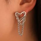 Heart Chained Alloy Earring 01 - 1 Pair - Silver - One Size