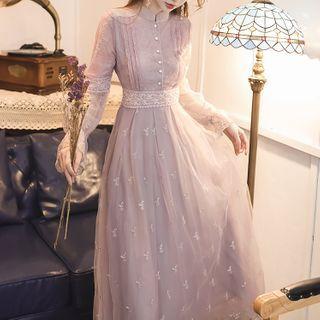Purple Long Sleeve Lace Dress