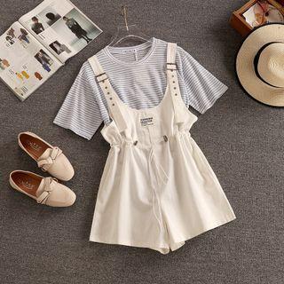 Set: Striped T-shirt + Wide-leg Jumper Shorts