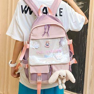 Rabbit Plush Lettering Lightweight Backpack