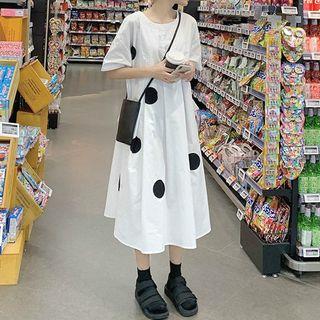 Dot Loose-fit Short-sleeve A-line Dress