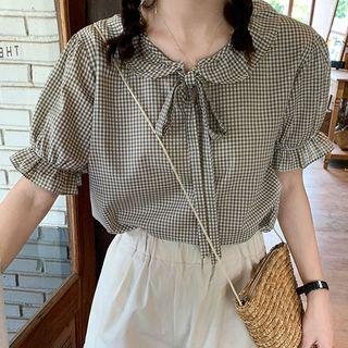 Short-sleeve Frill Trim Ribbon Top