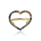 Rhinestone Heart Ring 0232 - Gold - One Size