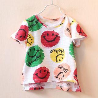 Short-sleeve Smile Print Crewneck T-shirt