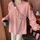 Loose Plain Pullover Sweater + Waist Bag