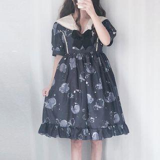 Short-sleeve Print Sailor Collar A-line Lolita Dress
