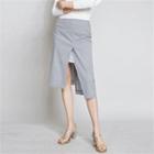 Deep-slit Asymmetric-hem Houndstooth Midi Skirt