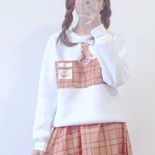Applique Pullover / Plaid A-line Skirt