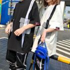 Couple Matching Elbow-sleeve Lettering Strap Long T-shirt