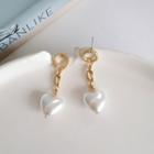 Faux Pearl Heart Dangle Earring 1 Pair - S925 Silver Stud Earrings - Gold - One Size