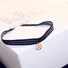 Alloy Disc Pendant Lace Choker Black - One Size