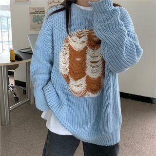 Color Block Panel Sweater Blue - One Size