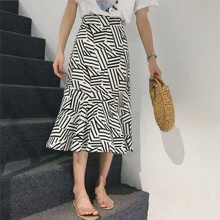 Patterned Midi A-line Skirt White - One Size