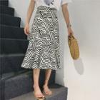 Patterned Midi A-line Skirt White - One Size