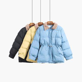 Drawstring-waist Furry-collar Padded Coat