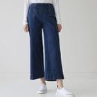 Band-waist Button-trim Wide-leg Jeans