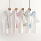Set: Elbow-sleeve Shirt + Shawl