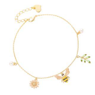 Alloy Bee & Flower Faux Pearl Bracelet Gold - One Size