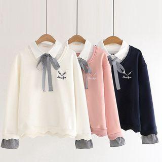 Ribbon Mock Two-piece Embroidered Pullover