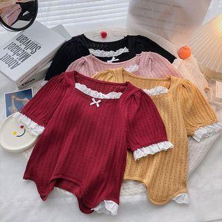 Short-sleeve Eyelet Lace Knit Top