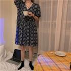 Flower Print Short-sleeve Shift Dress As Shown In Figure - One Size