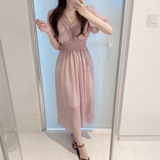 Short Sleeve V-neck Dotted Print Chiffon Dress