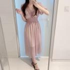 Short Sleeve V-neck Dotted Print Chiffon Dress