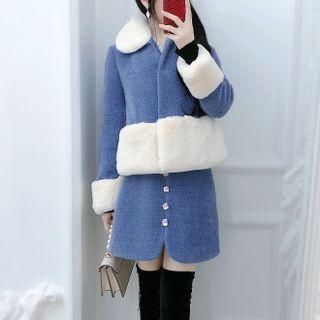 Set: Fluffy Trim Button Jacket + Mini A-line Skirt