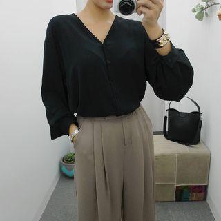 Plus Size V-neck Peasant Blouse