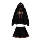 Set: Hooded Lettering Top + A-line Skirt