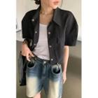 Drawstring-hem Cropped Nylon Shirt
