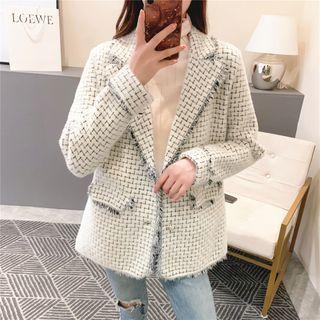 Plaid Fringed Trim Coat