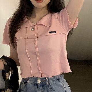 Short-sleeve Collared Lettering Top