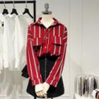Long-sleeve Striped Shirt Red - One Size