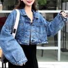 Cropped Buttoned Denim Jacket As Shown In Figure - One Size