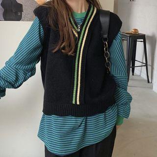 Striped Sweatshirt / Knit Vest