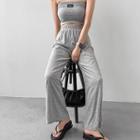 Set: Patched Tube Top + Wide-leg Pants One Size