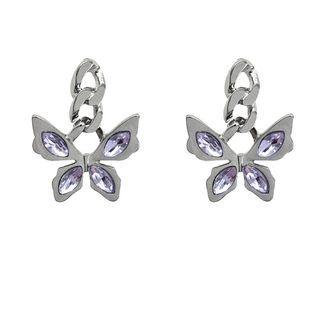 Butterfly Faux Gemstone Alloy Dangle Earring 1 Pair - Silver & Purple - One Size