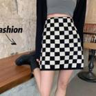 High Waist Check Knit Skirt Black & White - One Size