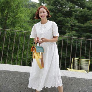 Scallop-edge Long Eyelet-lace Dress