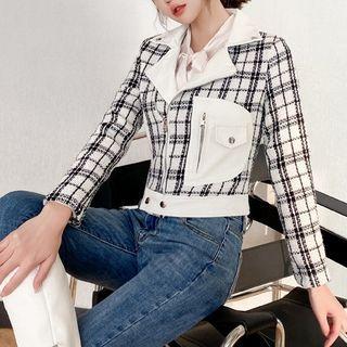 Plaid Panel Cropped Jacket