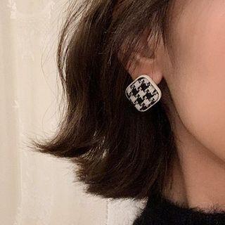 Square Houndstooth Fabric Alloy Earring