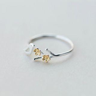 925 Sterling Silver Bird & Flower Open Ring Silver - One Size