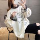 Dotted Mesh Trim Lettering Print Sweatshirt