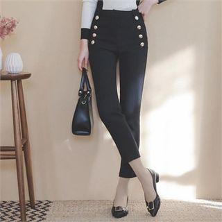 Metallic Button Slim-fit Pants