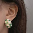 Checker Oval Glaze Alloy Earring